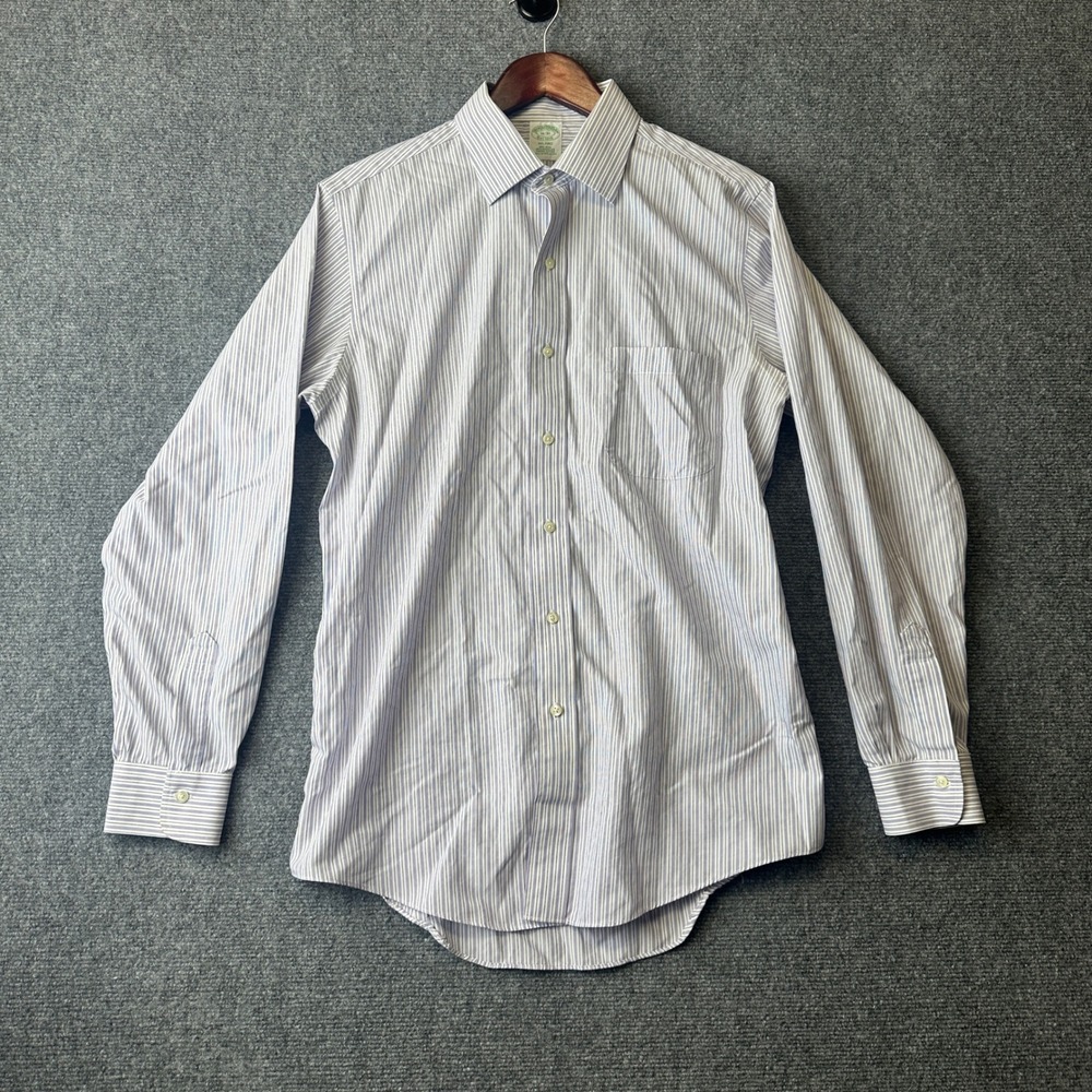 Brooks Brothers Shirt Mens 16-35 Blue Striped Oxford OCBD Milano Supima Cotton